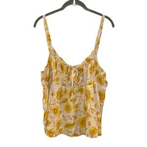 Volcom Stone Of Biscay Cami Smocked Gauzy Floral Yellow Tank Viscose XXL 14